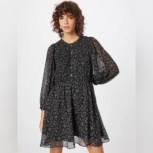 Madewell Women’s Dress Black Floral Lined 3/4 Sleeve Ruffle XL